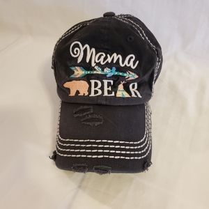 Mama Bear Embroidered Destressed Baseball Cap Women's